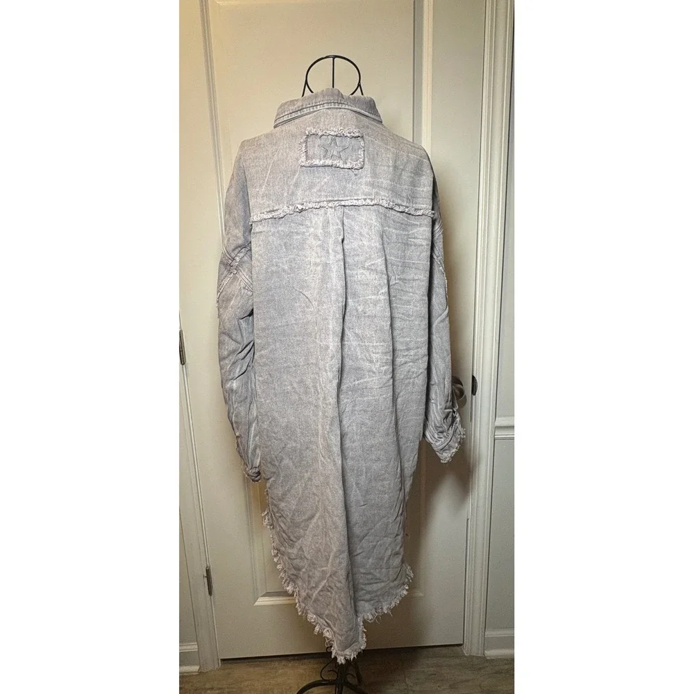 POL Womens Longline Denim Dress/Shacket Distressed Frayed Hem - Large - Picture 5 of 8